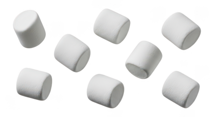 White Marshmallows Falling On Black Background