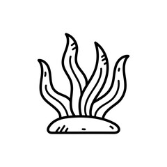 Ocean Line Doodle Illustration of Seaweed on Transparent Background Minimalist Black and White Line Art Underwater Plant Graphic Element