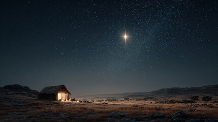Star of Bethlehem Over Nativity Scene Biblical Christmas Story Hope and Faith Image