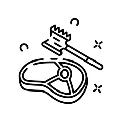 Simple Line Icon of a Raw Steak and Meat Tenderizer on a Transparent Background Ideal for Culinary Graphics and Food Icons