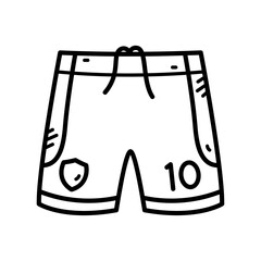 Simple Line Drawing of Athletic Shorts with Number 10 and Pocket Detail on Transparent Background