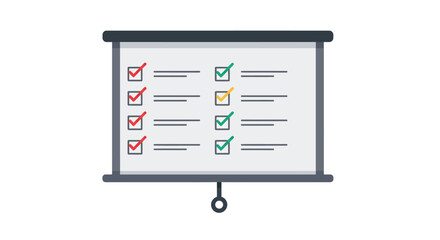 Presentation board with checklist and checked boxes in different colors.