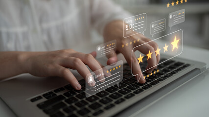 Customer centric review and rating system supports product review, digital rating concept, and...