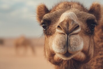 Close up portrait of a camel in the desert