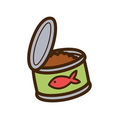 Open Green Can Of Cat Food With Red Fish Icon On A Transparent Background