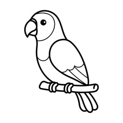 Simple Outline Drawing of a Parrot Perched on a Branch Isolated on a Transparent Background
