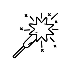 Simple Outline Drawing of a Sparkler with Exploding Stars and Sparks on a Transparent Background for Festive Celebrations