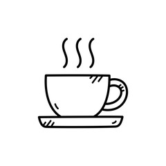 Simple Outline Drawing of a Steaming Cup of Coffee on a Saucer Isolated on a Transparent Background Warm Beverage Concept