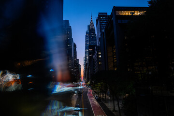 New York City Skyline at Dusk with Artistic Blur