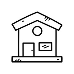 Simple Outline Drawing of a House with a Door and Window on a Transparent Background