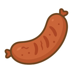 Cartoon grilled sausage. Vector cartoon illustration isolated on white background. Perfect for BBQ designs, Oktoberfest party graphics, menus, stickers.