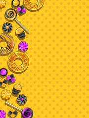 ハロウィン風のお菓子のイラスト入り、縦型テンプレート