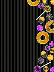 ハロウィン風のお菓子のイラスト入り、縦型テンプレート