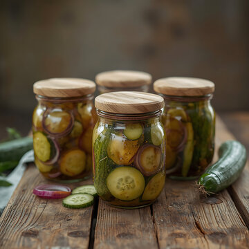 Jar of pickled cucumbers in glass container