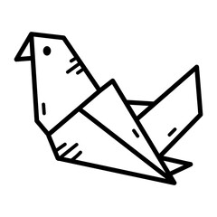 Origami Bird Silhouette Line Art With Transparent Background A Minimalist Geometric Paper Folded Creature Symbolizing Peace And Simplicity In Black And White