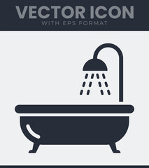 Simple bathtub shower icon clean water flowing