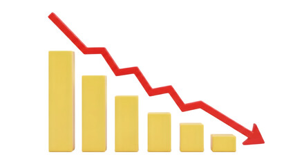 economic recession or financial loss Bar chart showing a downward trend with a red arrow indicating a decline