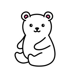 Simple White Bear Doodle Illustration With Pink Inner Ears And Black Outline Sitting Pose Against White Background