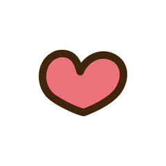 Simple Pink Heart Doodle with Dark Outline on Transparent Background