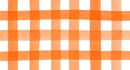 Orange and white checkered pattern watercolor background isolated on white background
