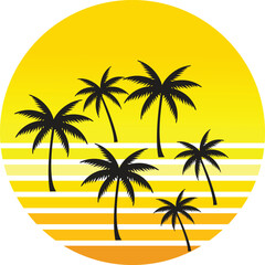 Tropical Sunset with Palm Trees Silhouette Illustration