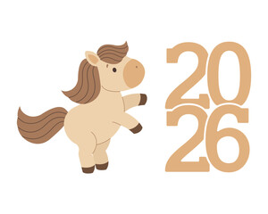 New year symbol design horse and numbers 2026. Happy New Year. Vector illustration in flat style.