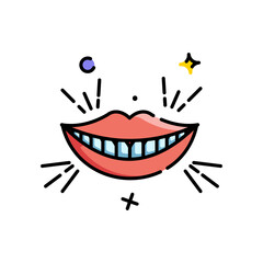 Smiling Mouth with Perfect Teeth Sparkling with Joy and Happiness Vector Illustration on Transparent Background