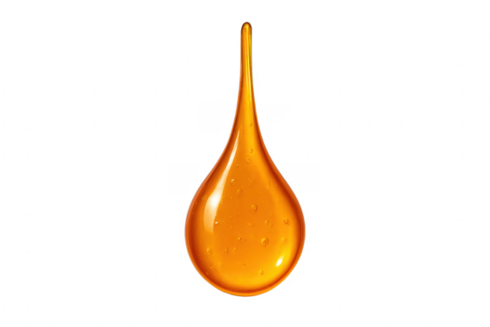 Golden honey drop viscous liquid dripping on transparent background