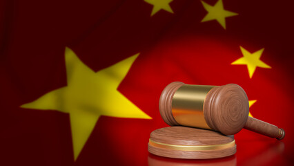 The Hammer on China flag for Law concept 3d Rendering.