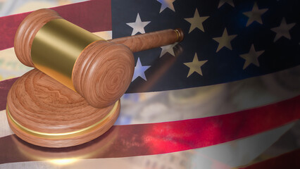 The Hammer on USA flag for Law concept 3d Rendering.
