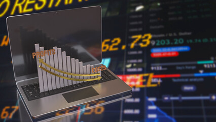 The Chart for Profit and costs for Business concept 3d Rendering.
