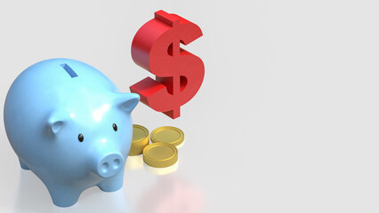 The Blue Piggy Bank and dollar for Business or earn concept 3d rendering.