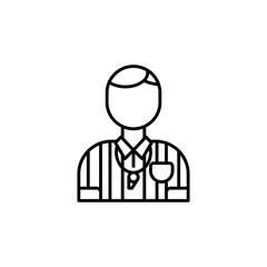 Soccer Referee Icon Line Art Minimalist Design with Black and White Stripes and Whistle Symbol on Transparent Background