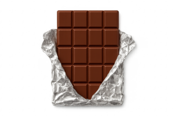 Chocolate bar in wrapper with transparent background