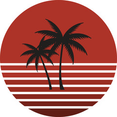Retro Sunset Palm Tree Silhouette Design
