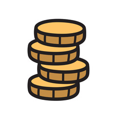 Stack Of Five Golden Coins With Black Outline And Simple Cartoon Style On Transparent Background