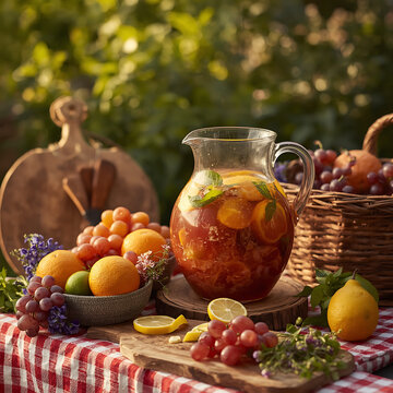 fresh fruits and juice on the table