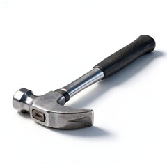 Single hammer lying flat on white studio background.