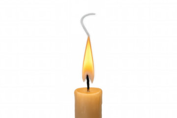 Candle burning with flame and smoke on a transparent background, flickering light in darkness