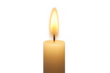 Candle burning with glowing flame on transparent background