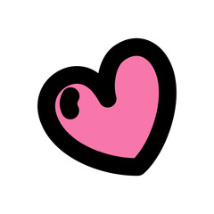 Pink Heart Shape With Black Outline And A Small Dark Pink Shape Inside On Transparent Background