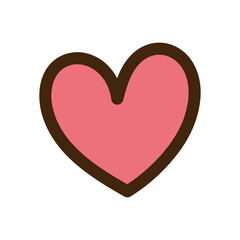 Pink Heart Shape With Dark Brown Outline And Transparent Background Simple Cute Hand Drawn Style Illustration
