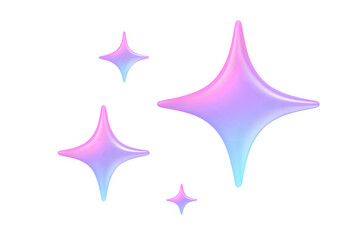 Sparkling star shapes with gradient colors isolated on transparent background