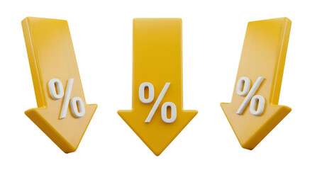 Percentage Rates Represented by Three Yellow Downward Arrows Graphic on White Background