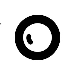 Stylized black ring with inner circle and a small oval shape on a clean white background representing abstract concept or graphic design element