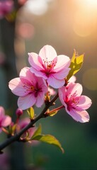 Serene Pink Blossoms in Sunlight Gentle Breeze, Rustling Leaves, Soft Natural Sounds
