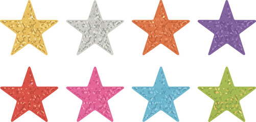 Obraz premium Vector art of collection of colorful glittery star shapes