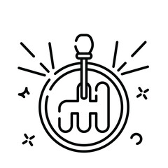 Stylized Icon Of A Manual Transmission Gear Shift Lever With Radiating Lines And Sparkles On A Transparent Background