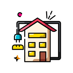 Stylized Icon Of A House Connected To An Electrical Outlet With A Plug And Wires Representing Home Energy Or Smart Home Technology