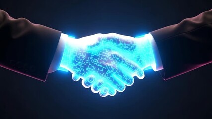 Futuristic handshake represents digital partnership, business deal, modern technology - Powered by Adobe